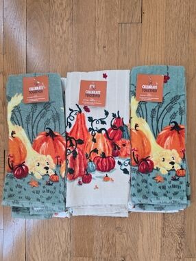 CELEBRATE TOGETHER BRAND SET 6 COLORFUL FALL KITCHEN HAND TOWELS